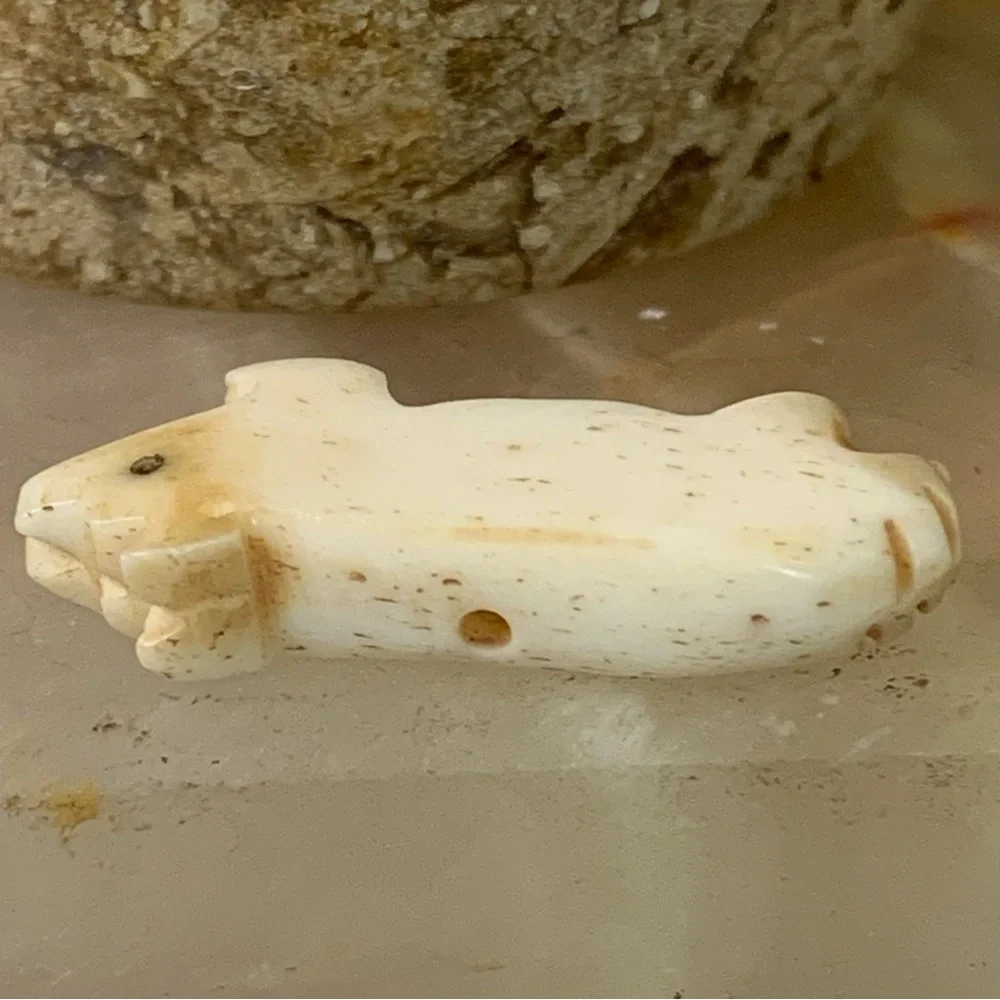 Vintage Hand Carved Pig Bone Bead Native American Style Miniature Animal 1.1